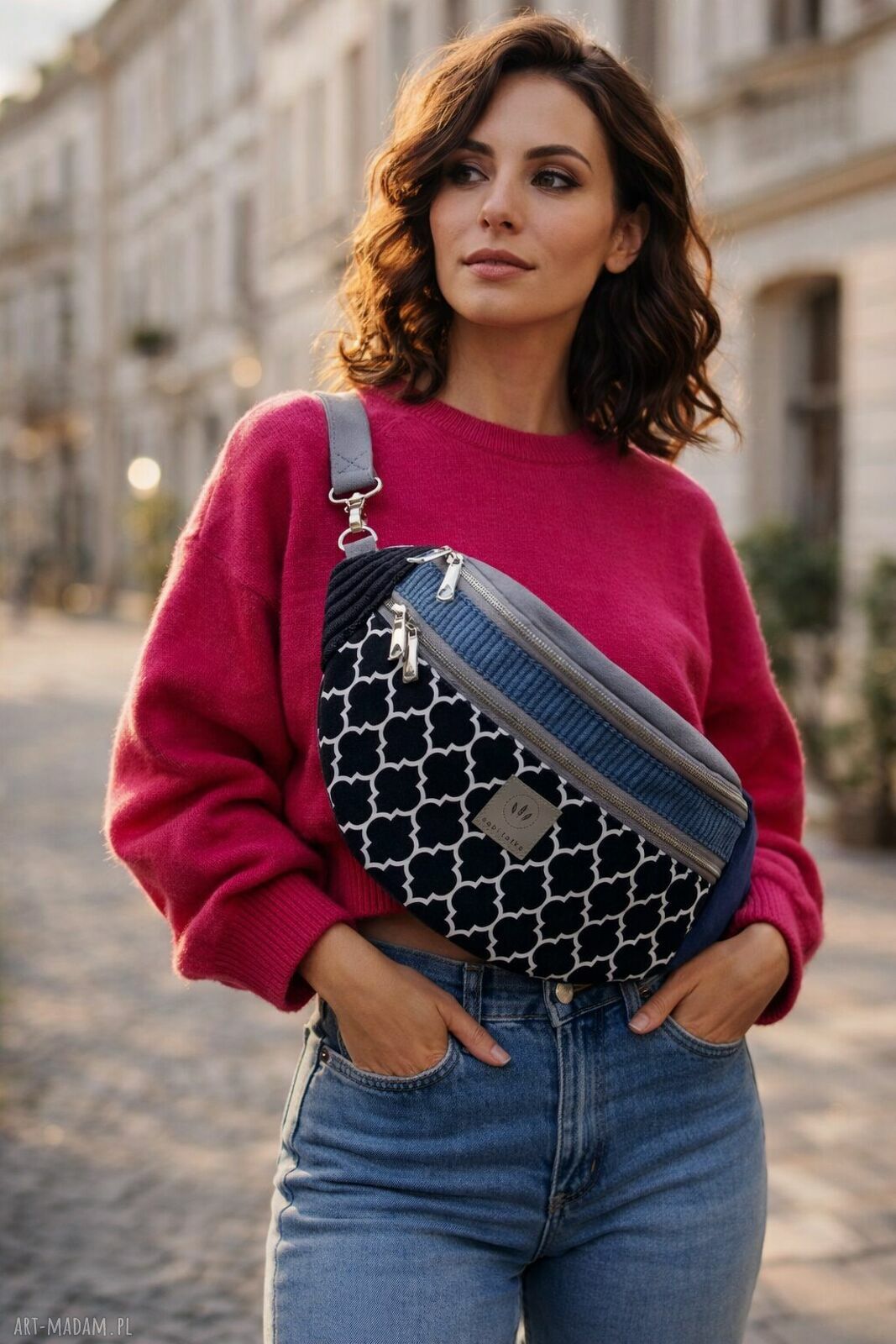 Kolorowa nerka XL Agadir z weluru i sztruksu - patchwork