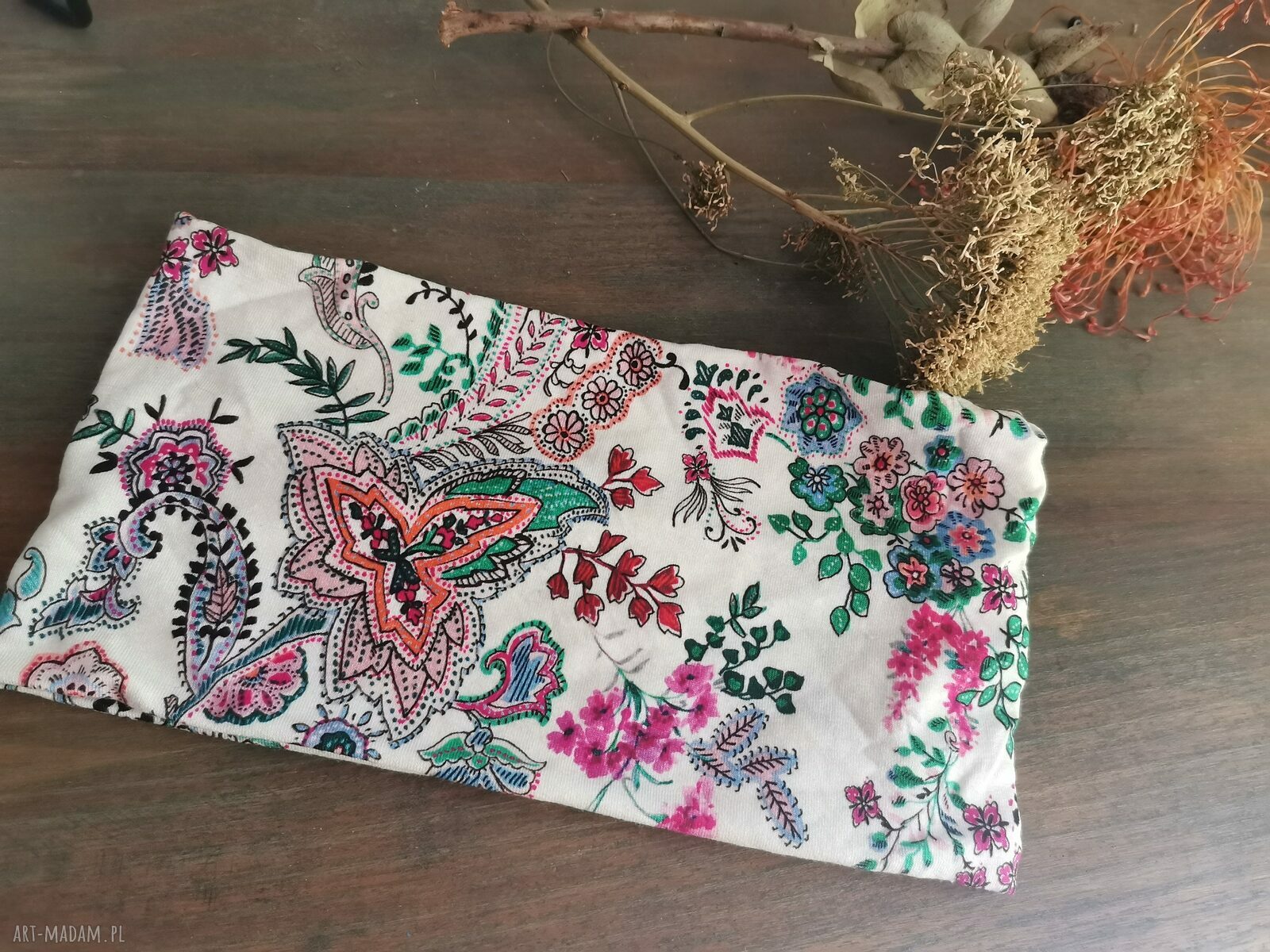 Kolorowa opaska boho w folk wzory z podszewką - rozmiar uniwersalny