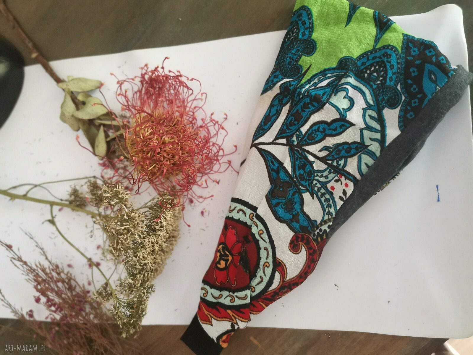 Opaska kolorowa uniwersalna wiosenna - ręcznie robiona dzianina boho