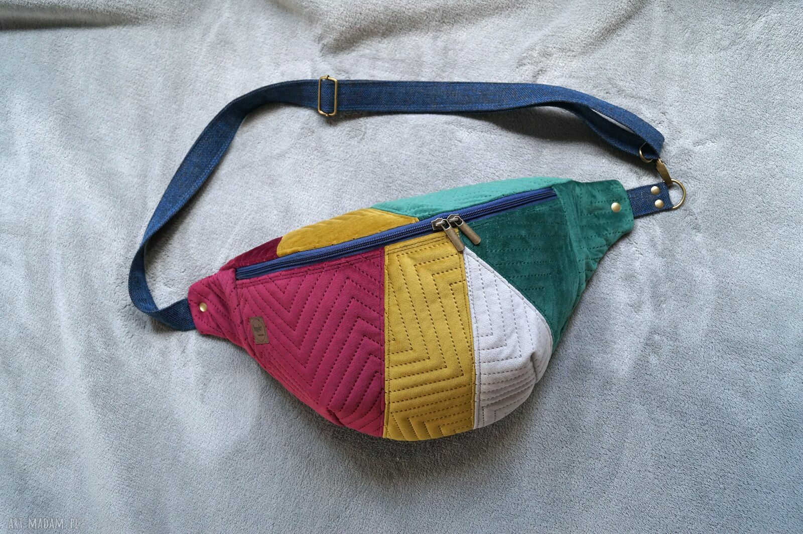 Kolorowa patchworkowa nerka damska XXL - pojemna na ukos (Happy Art)