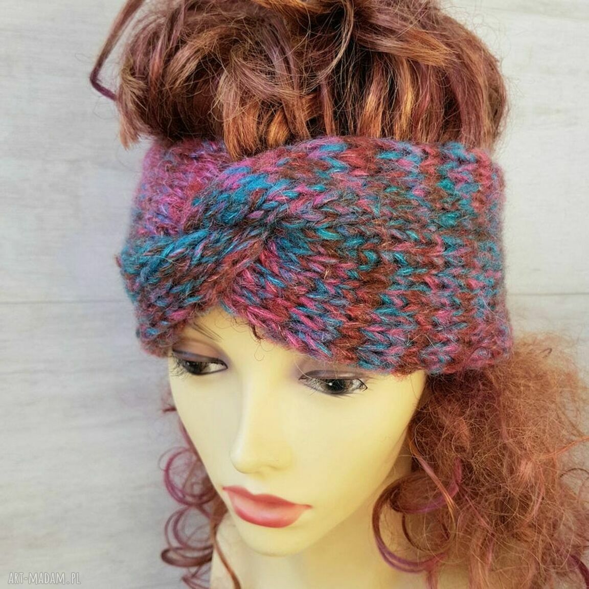 Kolorowa puchata opaska handmade typu Turban - miękka i wygodna