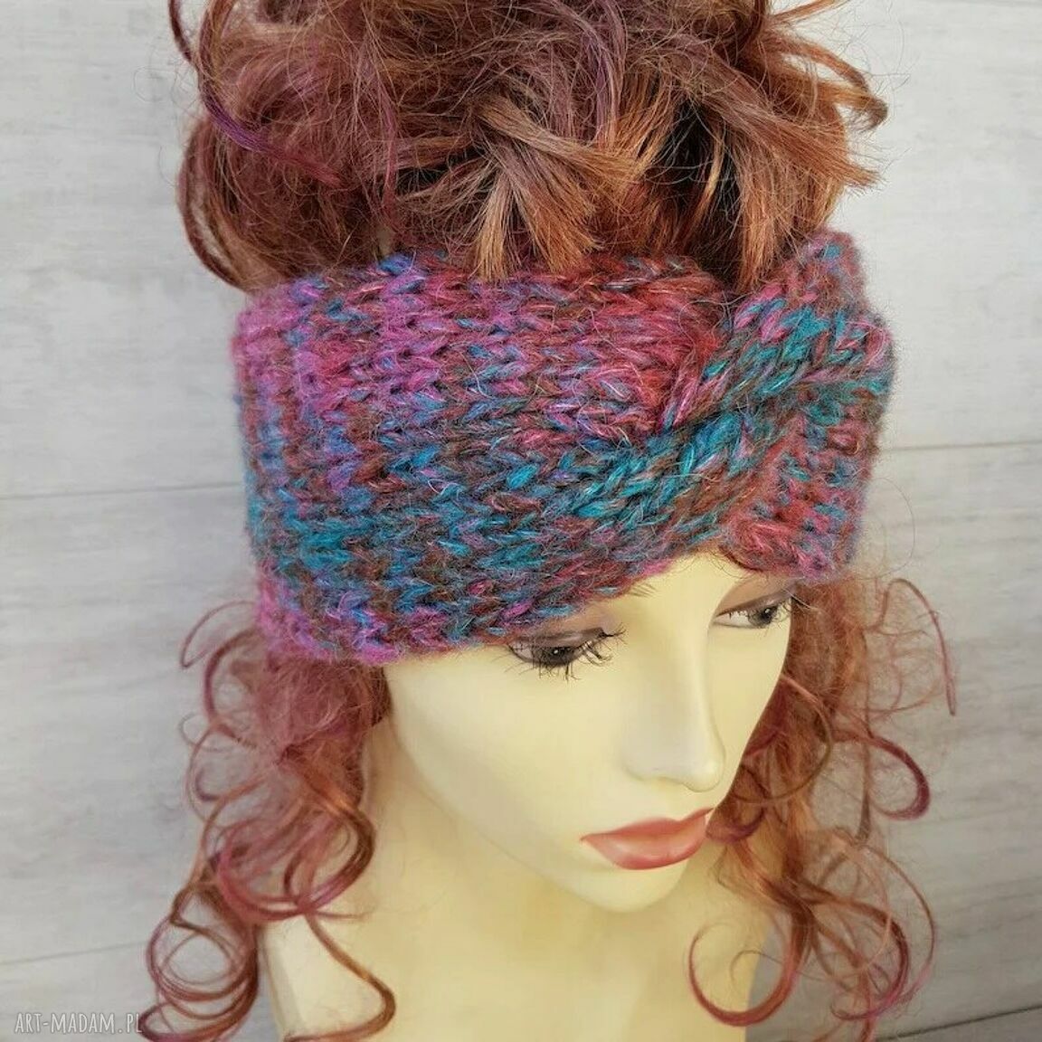 Kolorowa puchata opaska handmade typu Turban - miękka i wygodna