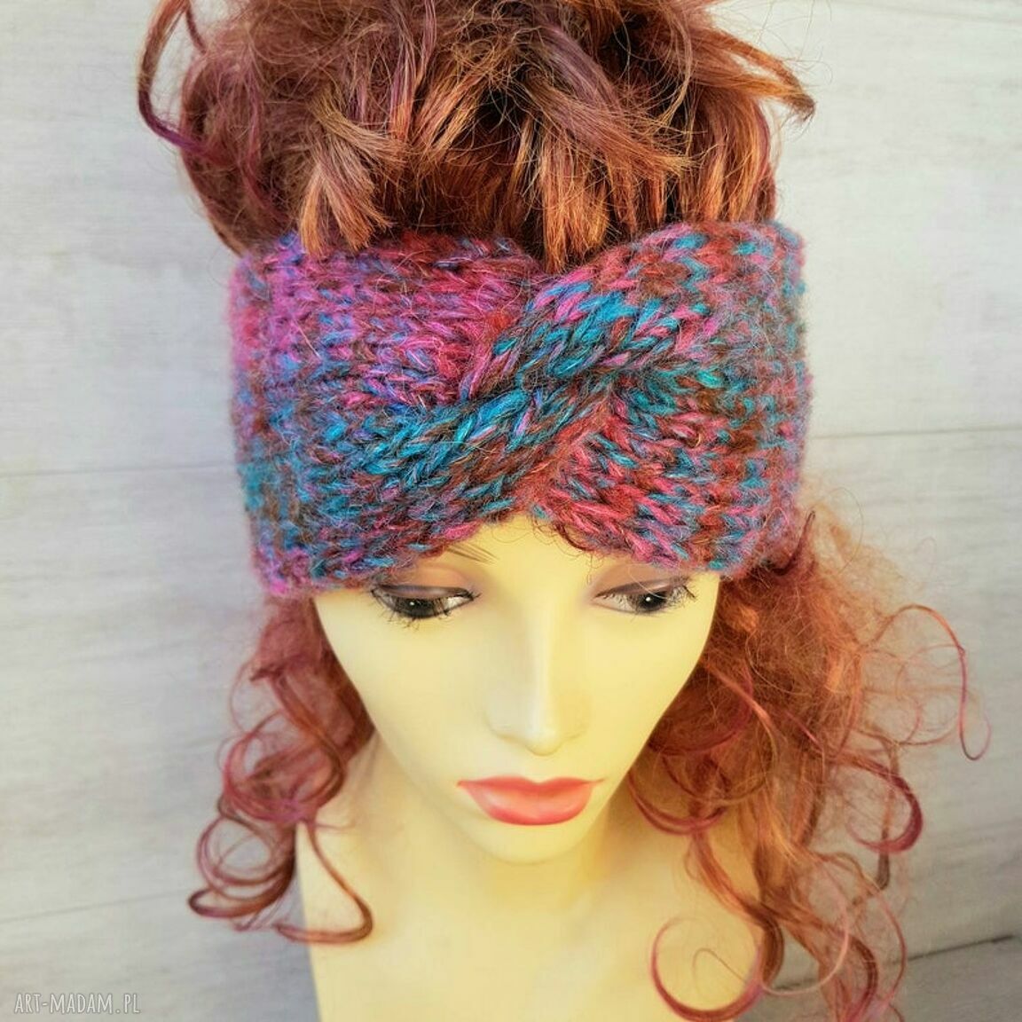 Kolorowa puchata opaska handmade typu Turban - miękka i wygodna