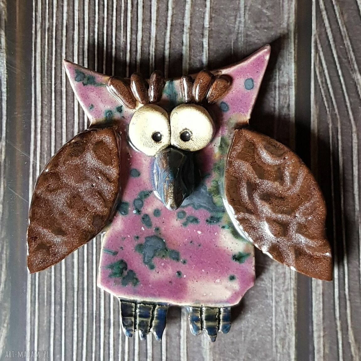 Kolorowa sowa - ceramiczna zawieszka handmade