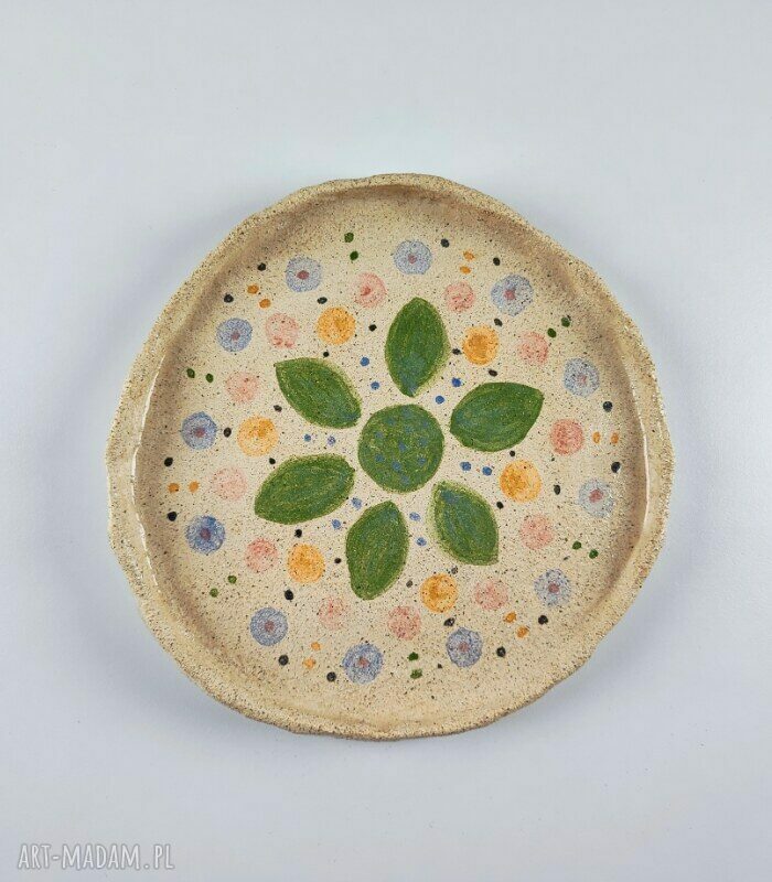 Kolorowy talerzyk ceramiczny 16 cm - ręcznie lepiona podstawka