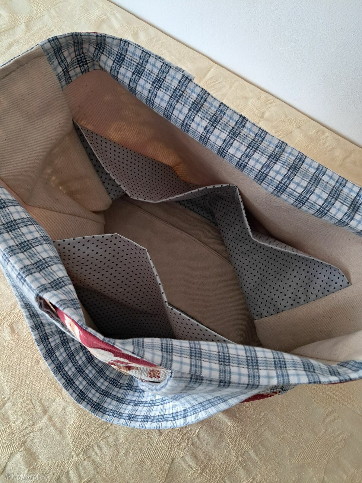 Kolorowa torba na ramię w kwiaty i kratkę - unikat z recyklingu