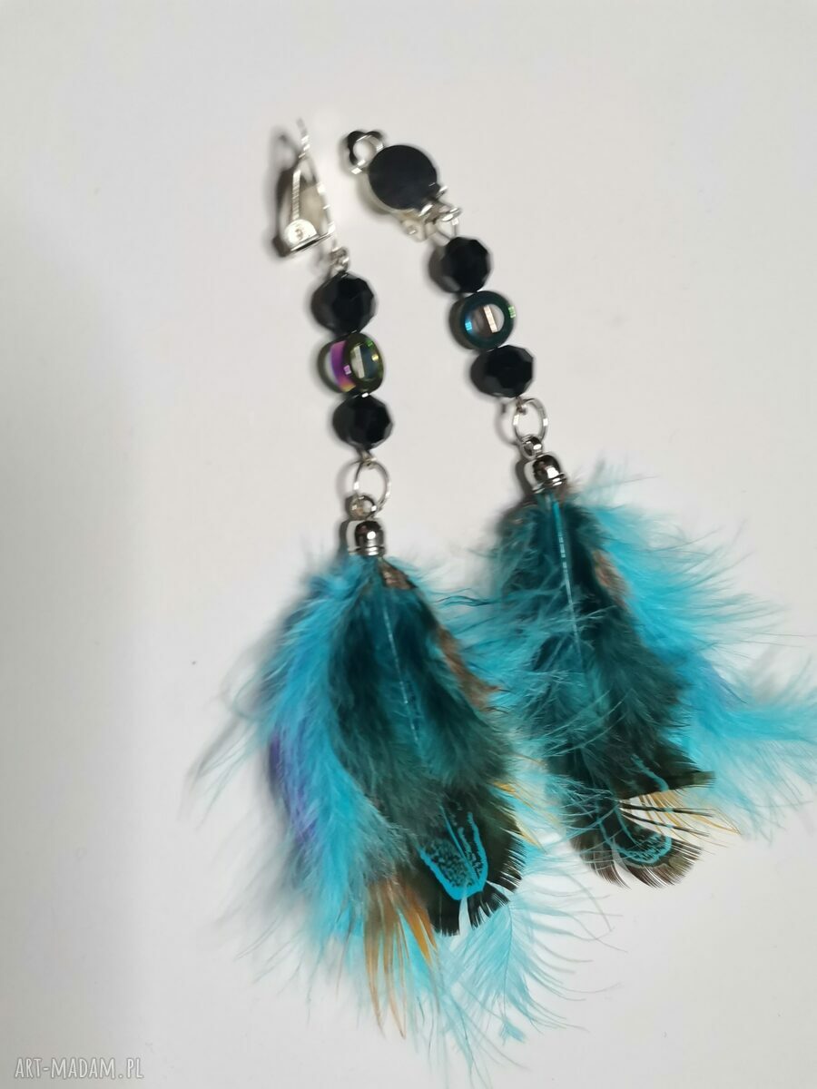 Klipsy kolorowe pióra - lekkie folk i boho na co dzień
