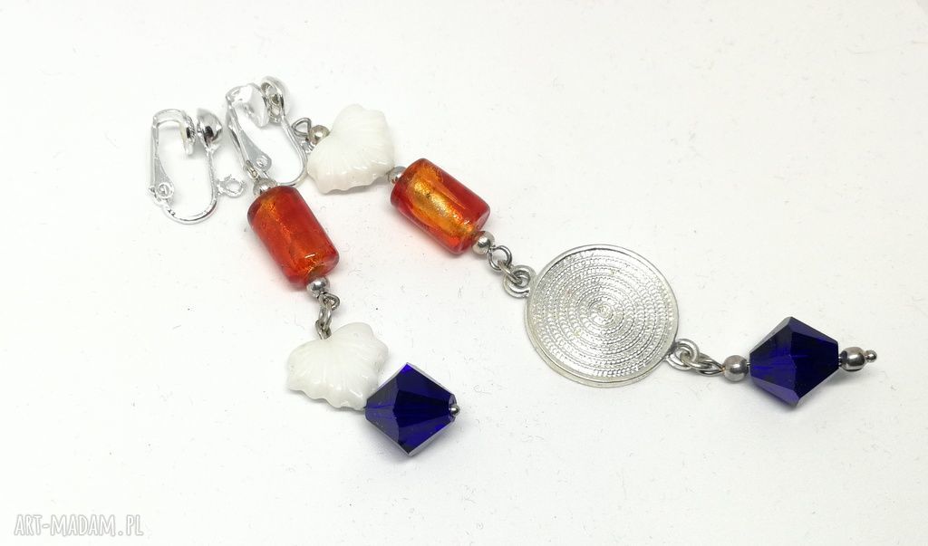 Kolorowe klipsy boho asymetryczne wiszące - lekkie i handmade