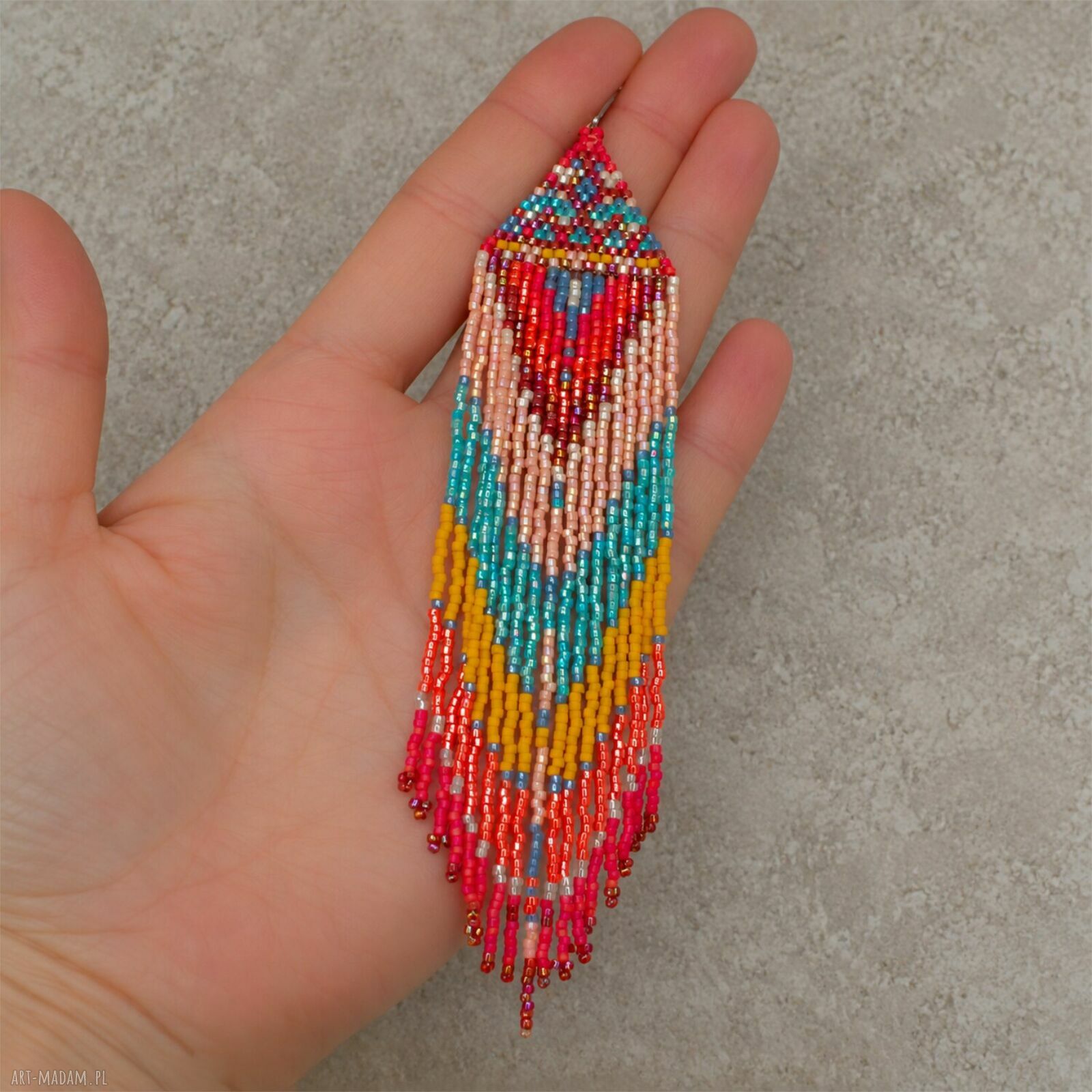 Kolorowe kolczyki ombre z frędzlami - długie boho