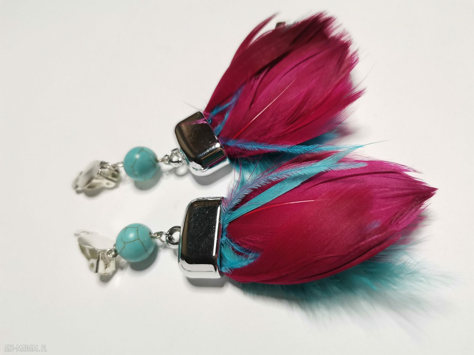 Klipsy kolorowe pióra - lekkie folk boho Frida