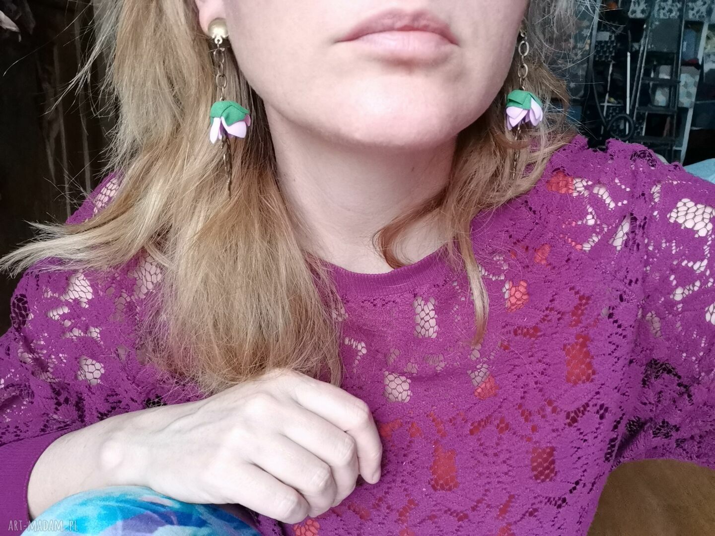Klipsy kolorowe kwiaty w stylu etno boho folk