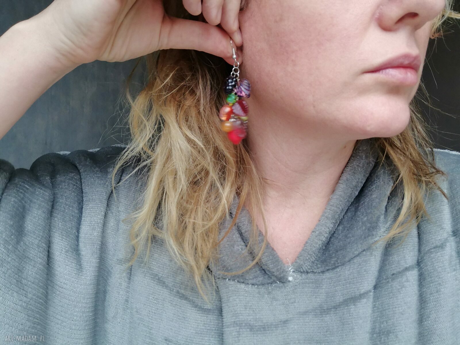 Kolczyki kolorowe owoce Boho Frida - etno folk z frędzlami