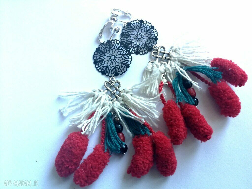 Kolorowe, lekkie i długie klipsy folk, etno i boho (9 cm)