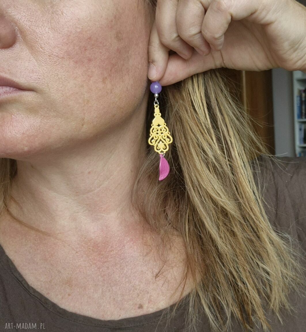 Kolorowe klipsy Frida - etno boho, lekkie i twarzowe (handmade)