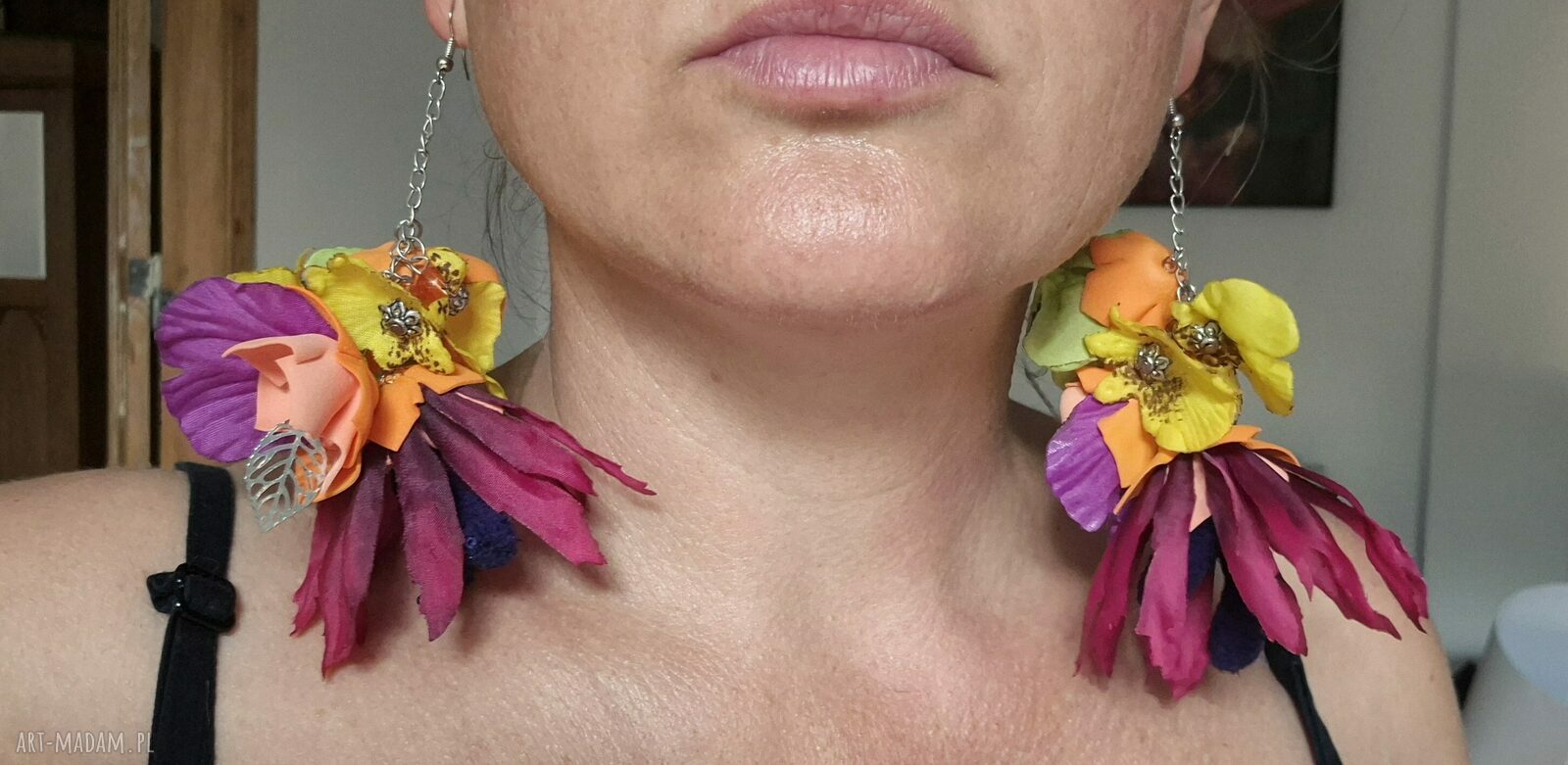 Kolczyki kolorowe kwiaty (gerbery) - leciutkie handmade folk i retro