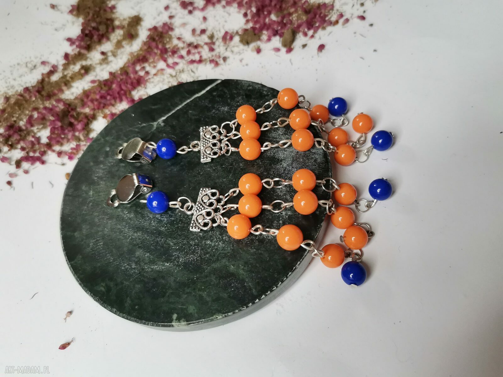 Kolorowe wiszące klipsy boho folk - frędzle i pióra Ruda Klara (box g1)