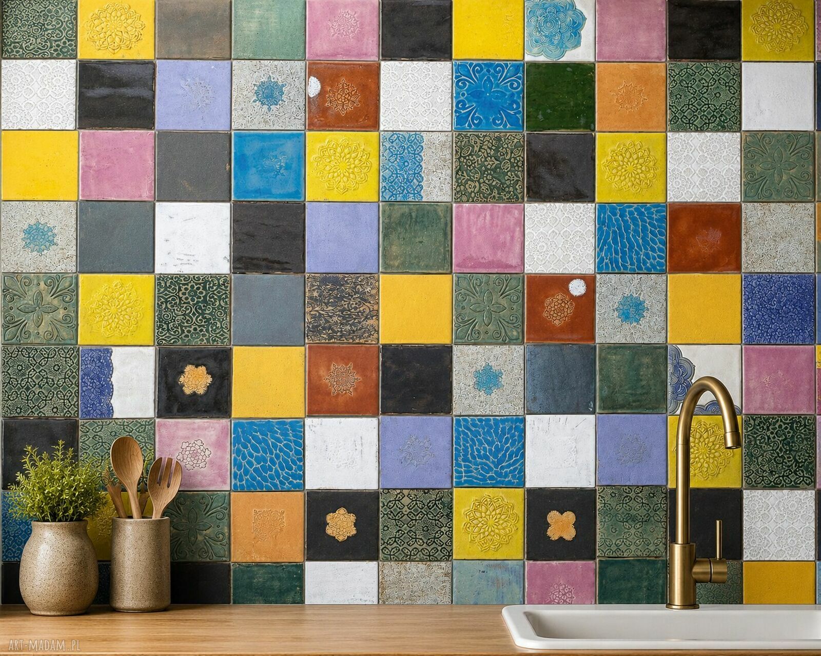 Ręcznie zdobione kafelki ceramiczne 9x9 cm w stylu boho i marokańskim