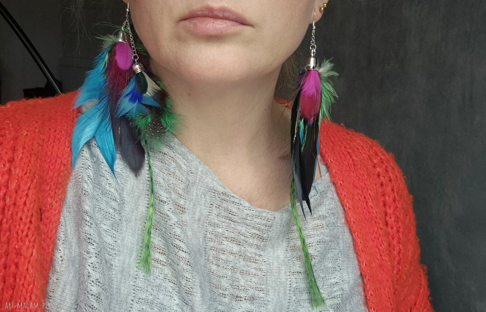 Kolczyki kolorowe energetyczne pióra boho - duże i lekkie rękodzieło
