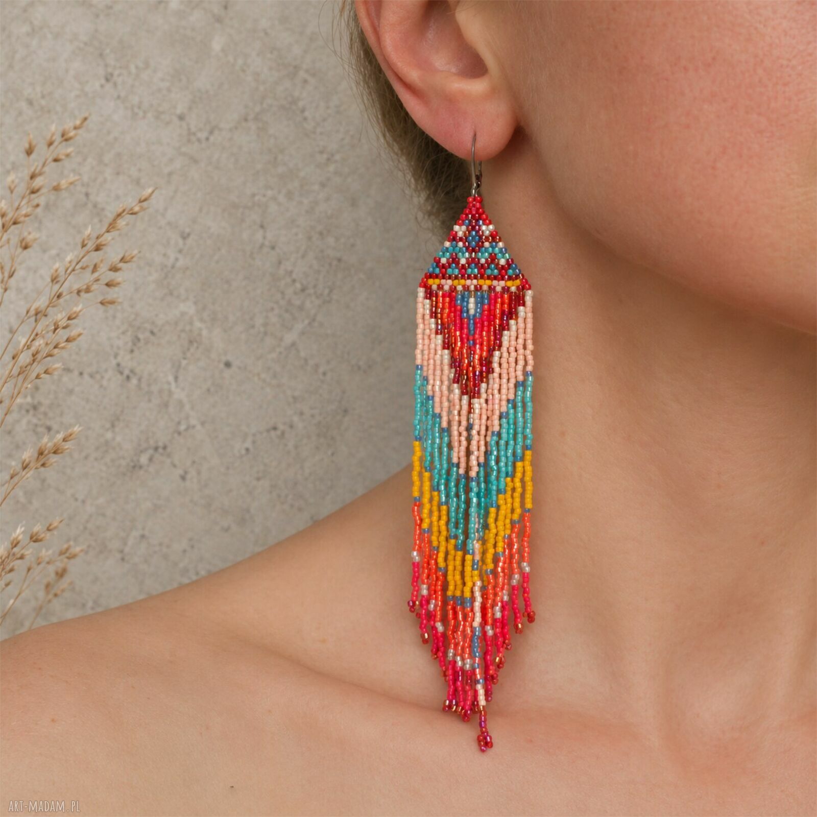 Kolorowe kolczyki ombre z frędzlami - długie boho