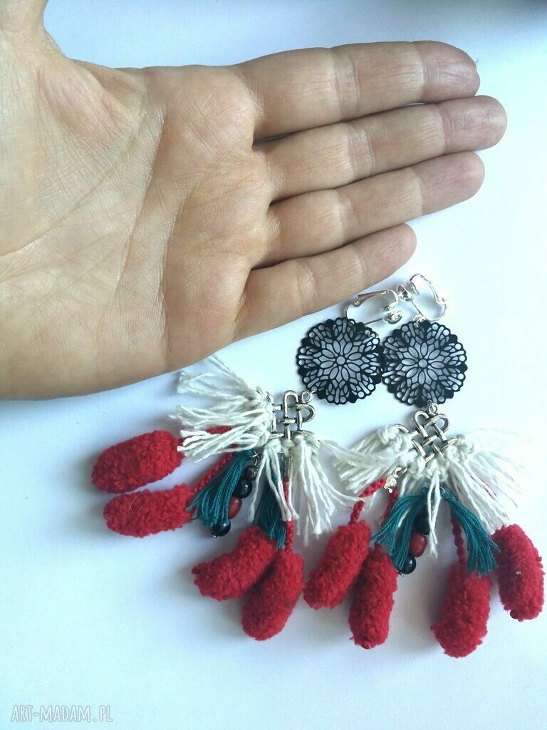Kolorowe, lekkie i długie klipsy folk, etno i boho (9 cm)