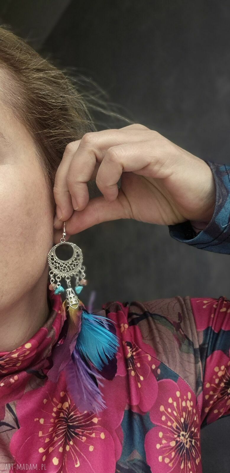 Kolczyki pióra boho - kolorowe, duże i lekkie