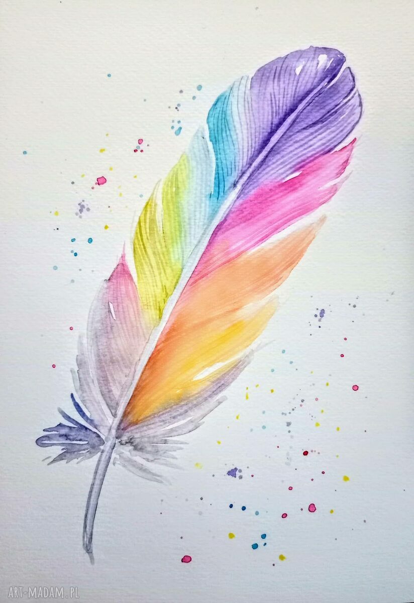 Kolorowe piórko - akwarela 15 x 21 cm do wnętrz bez ramki