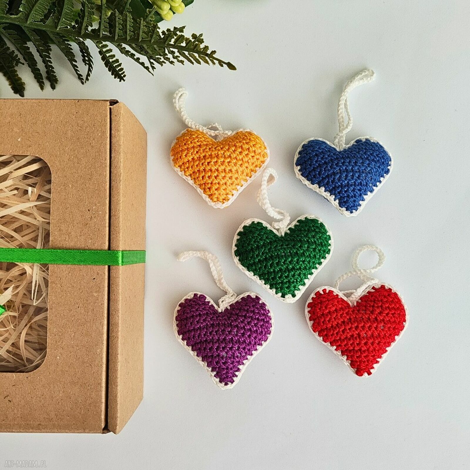Kolorowe serca - zawieszki choinkowe handmade (komplet 5 szt.)