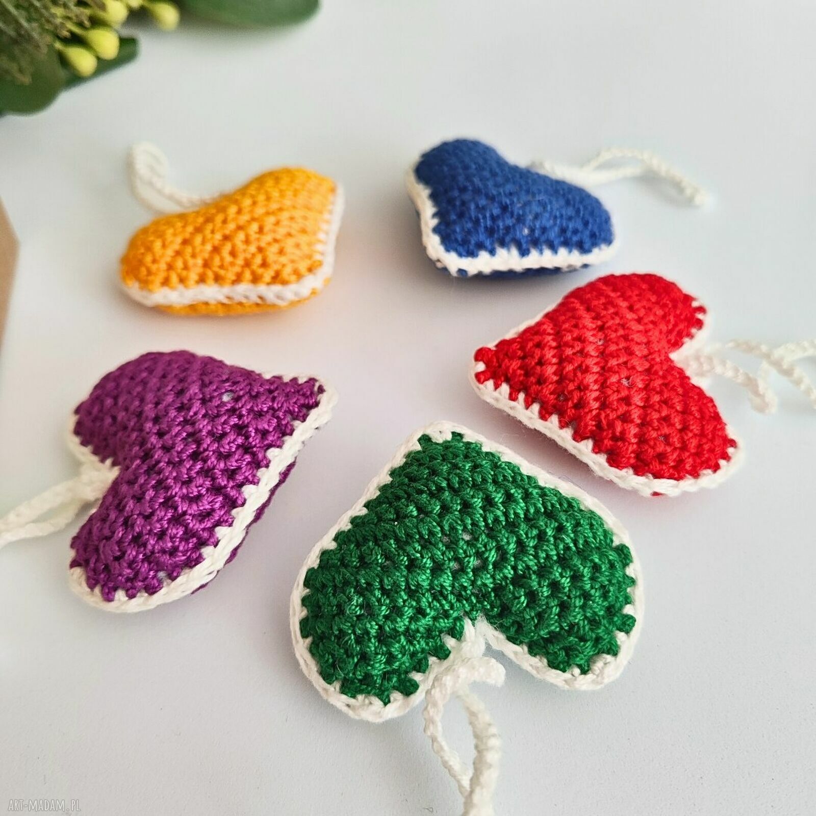 Kolorowe serca - zawieszki choinkowe handmade (komplet 5 szt.)