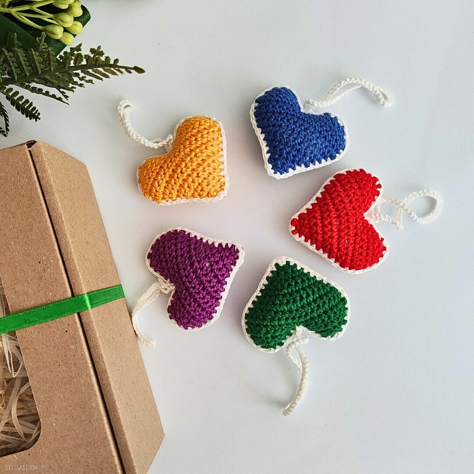 Kolorowe serca - zawieszki choinkowe handmade (komplet 5 szt.)