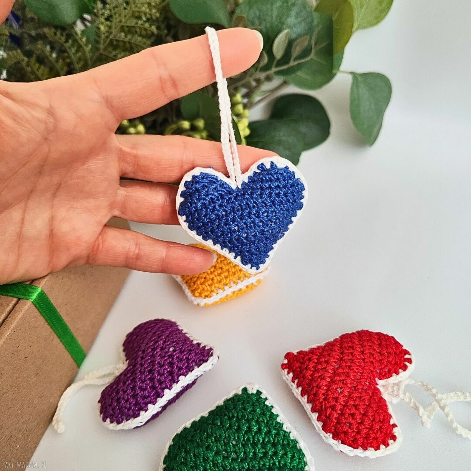 Kolorowe serca - zawieszki choinkowe handmade (komplet 5 szt.)