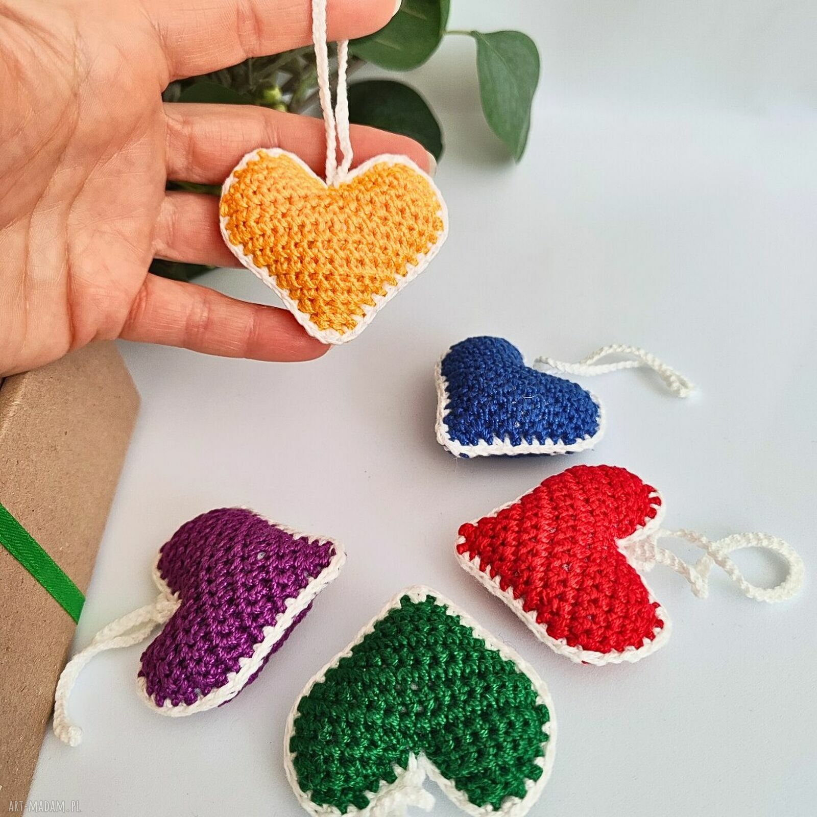 Kolorowe serca - zawieszki choinkowe handmade (komplet 5 szt.)