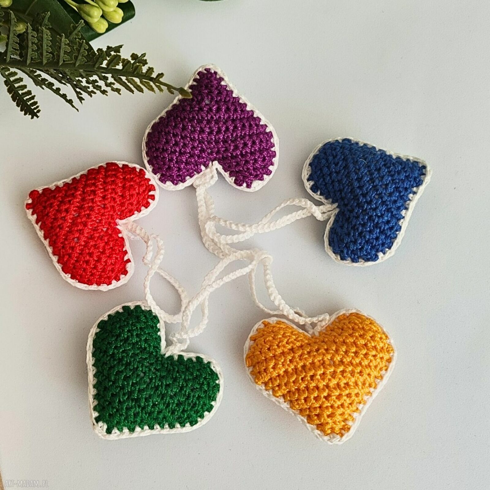 Kolorowe serca - zawieszki choinkowe handmade komplet 5 szt.