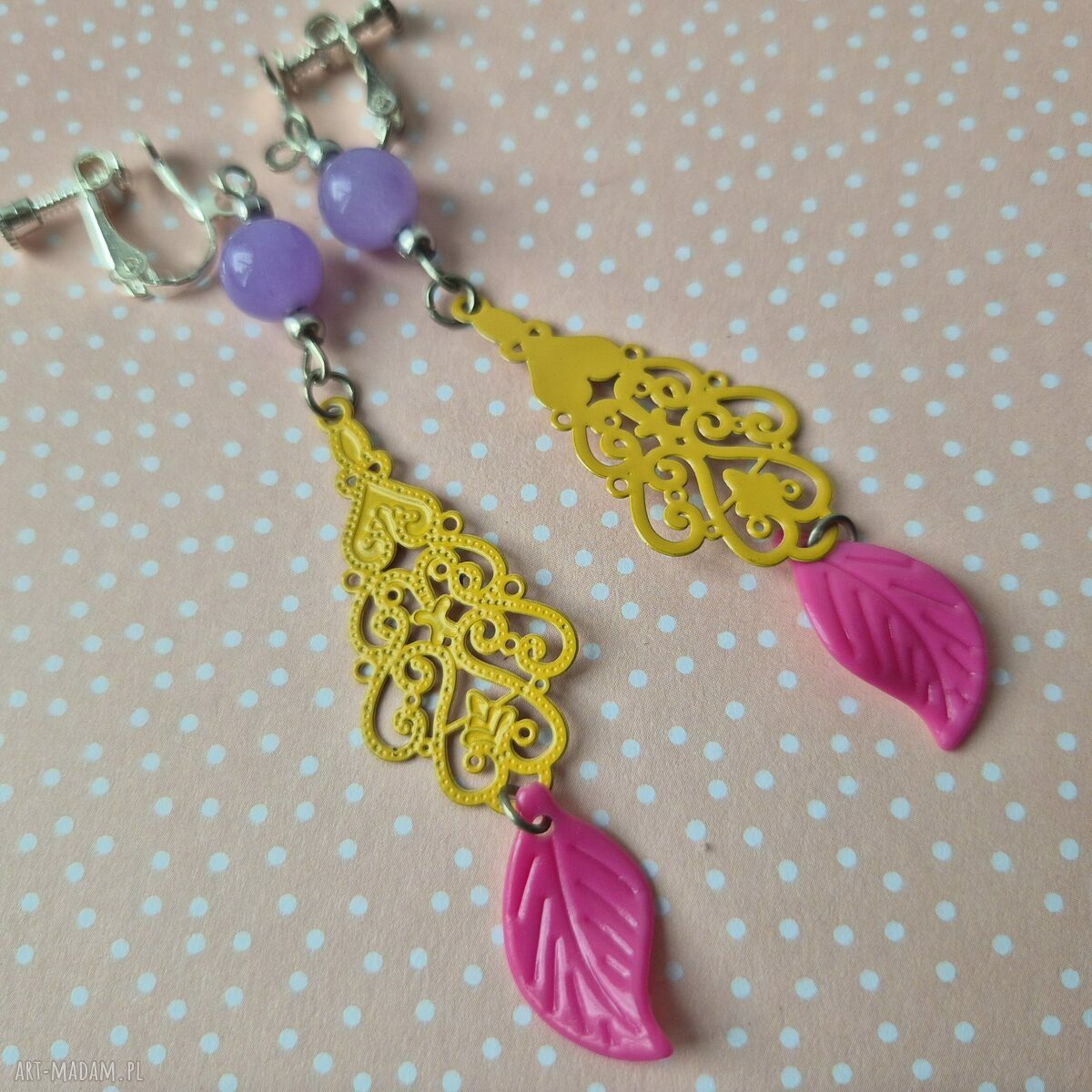 Kolorowe klipsy Frida - etno boho, lekkie i twarzowe (handmade)