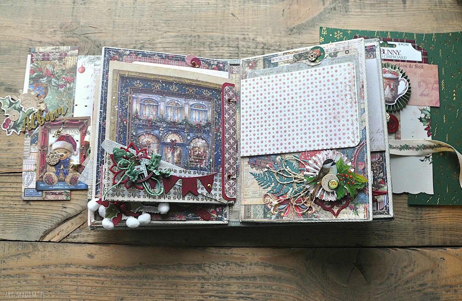 Kolorowy album świąteczny do Bożego Narodzenia - rękodzieło scrapbooking