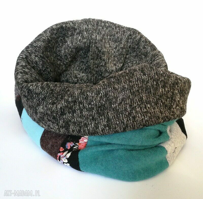 Kolorowy ciepły komin patchworkowy zimowy - boho handmade