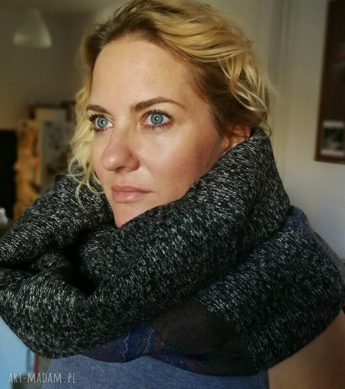Kolorowy ciepły komin patchworkowy zimowy - boho handmade