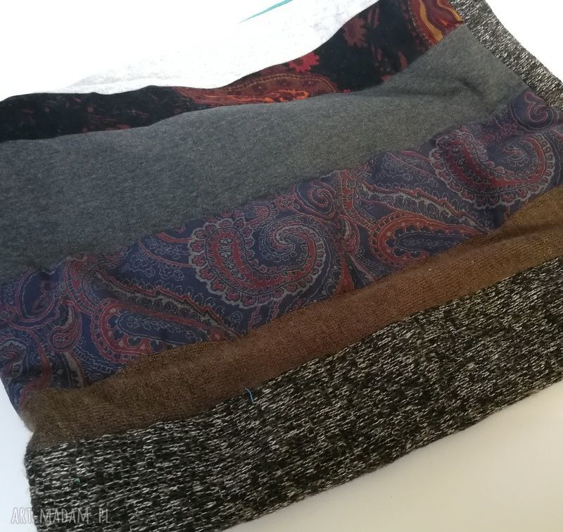 Kolorowy ciepły komin patchworkowy zimowy - boho handmade