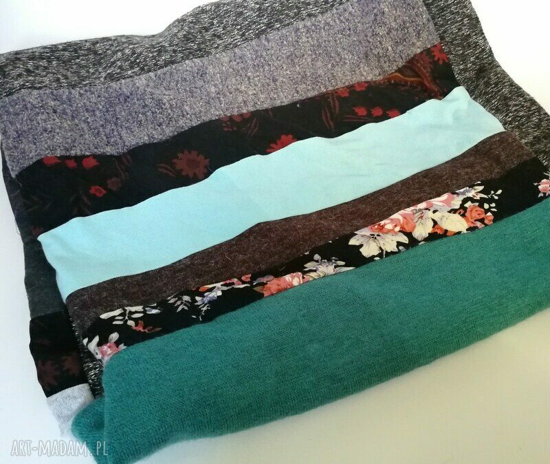 Kolorowy ciepły komin patchworkowy zimowy - boho handmade