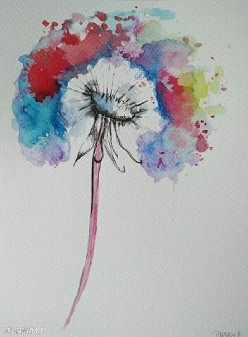 Kolorowy dmuchawiec - akwarela 18x24 cm od Pauliny Lebidy