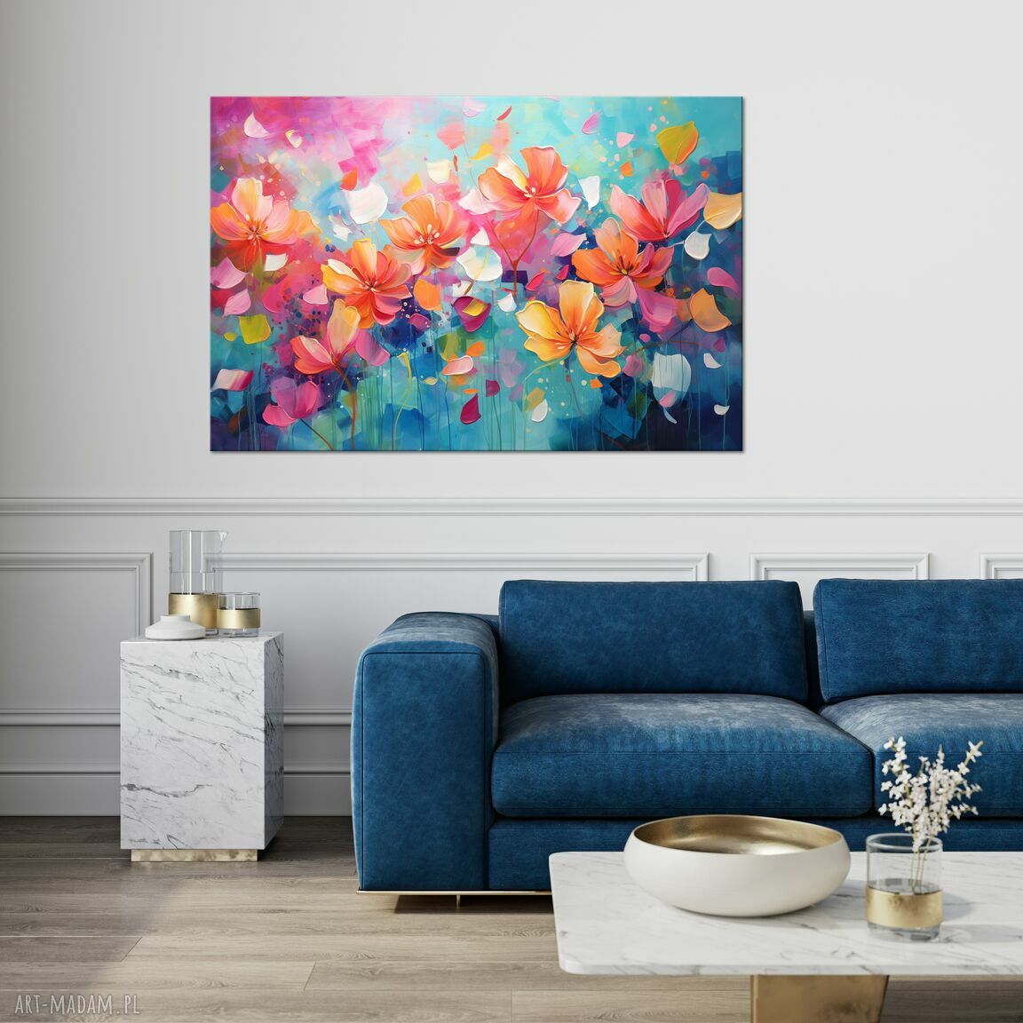 Kolorowy obraz z kwiatami - poziomy do salonu na płótnie 50x75 cm