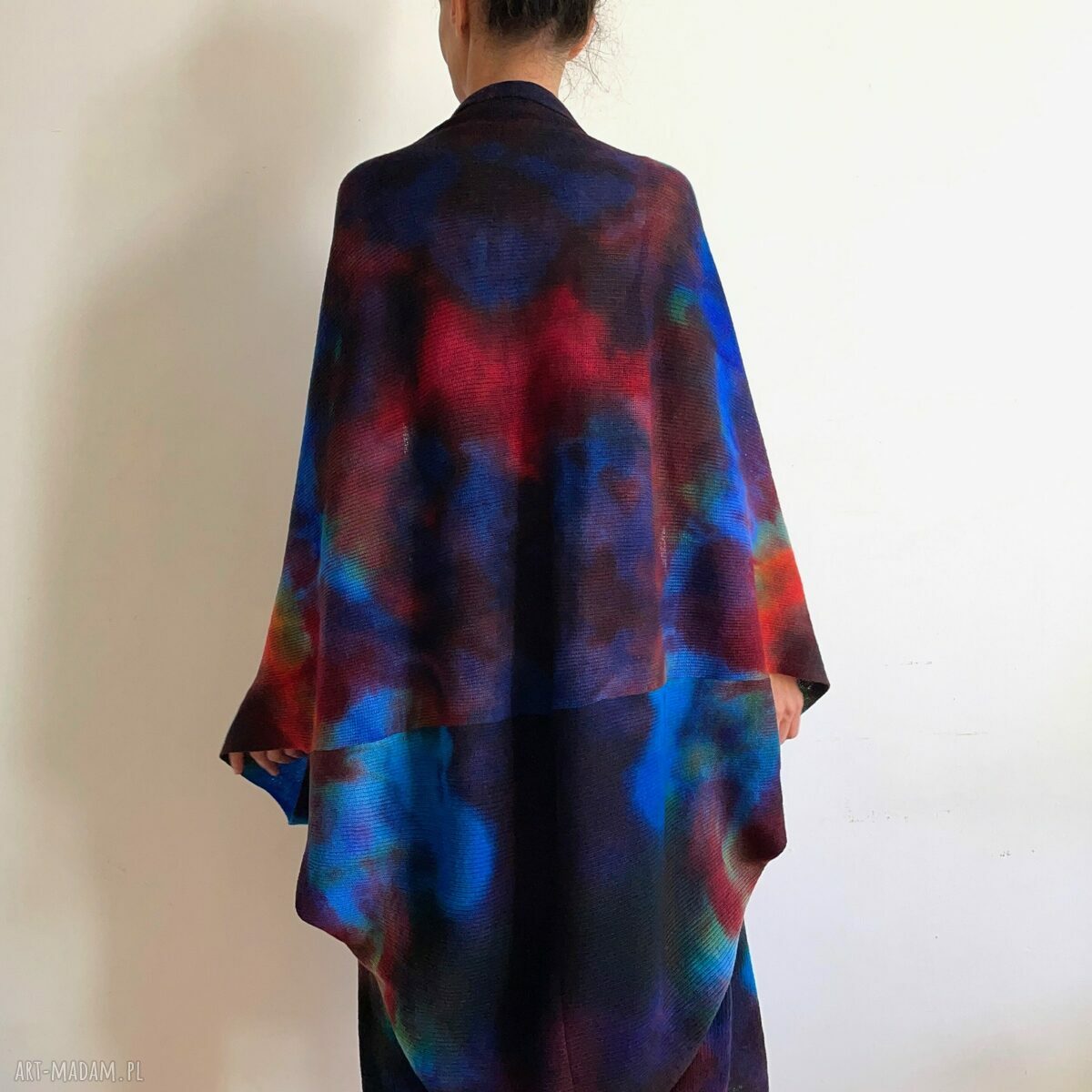 Kolorowy kardigan z wełny merino 'kokon' - ręcznie barwiony, oversize