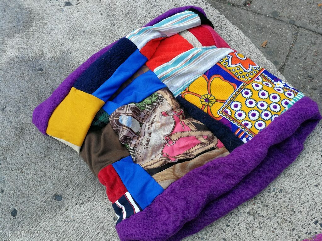 Kolorowy komin patchworkowy na podszewce - folk i boho (handmade)