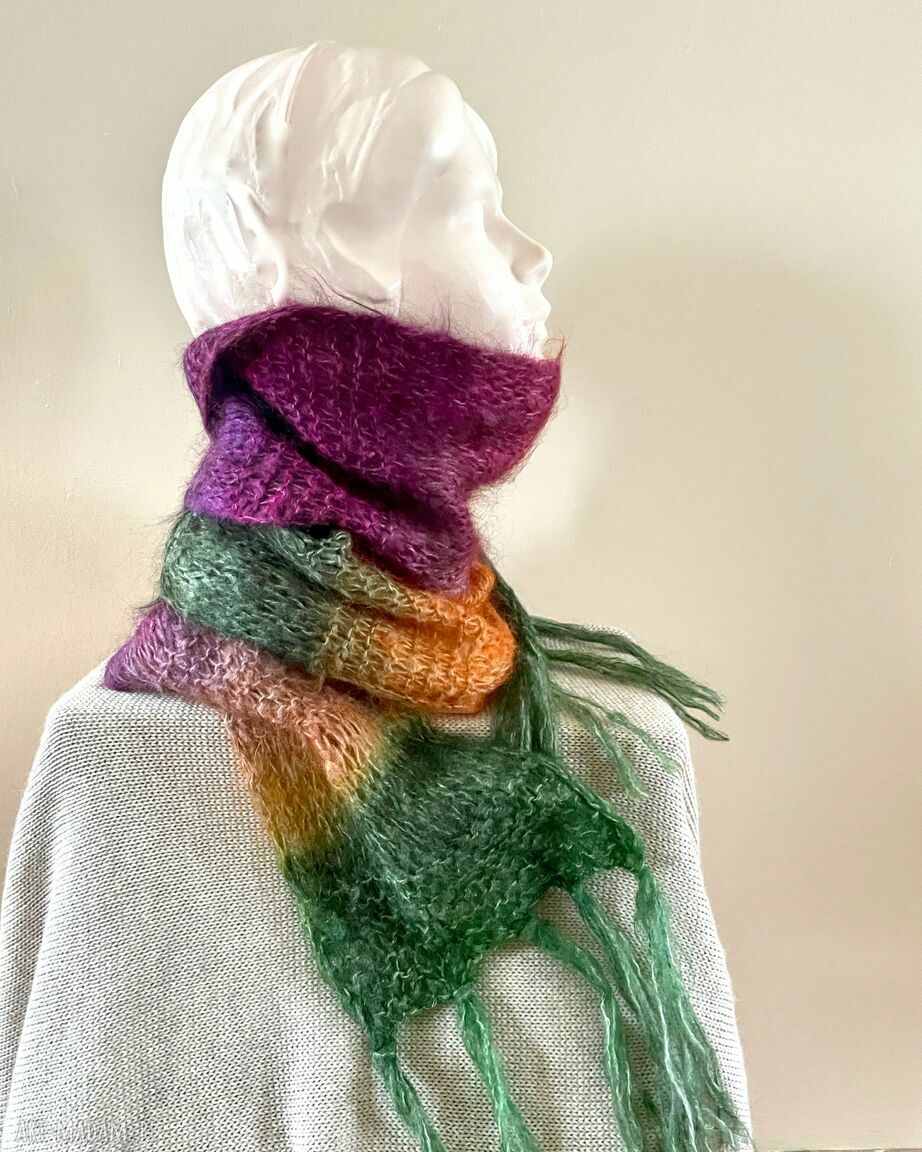 Kolorowy moherowy szalik wełniany ciepły i miękki dodatek handmade