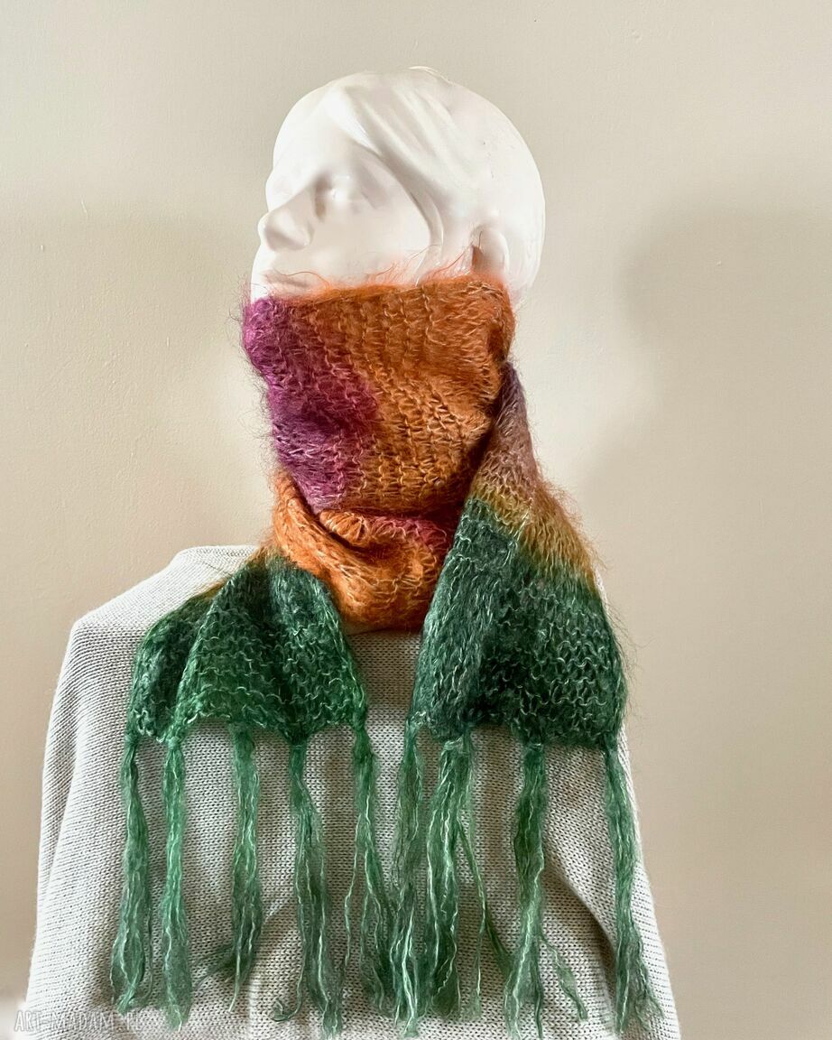 Kolorowy moherowy szalik wełniany ciepły i miękki dodatek handmade
