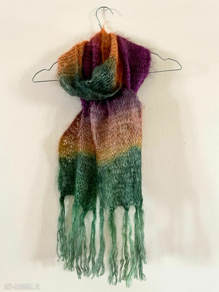 Kolorowy moherowy szalik wełniany ciepły i miękki dodatek handmade