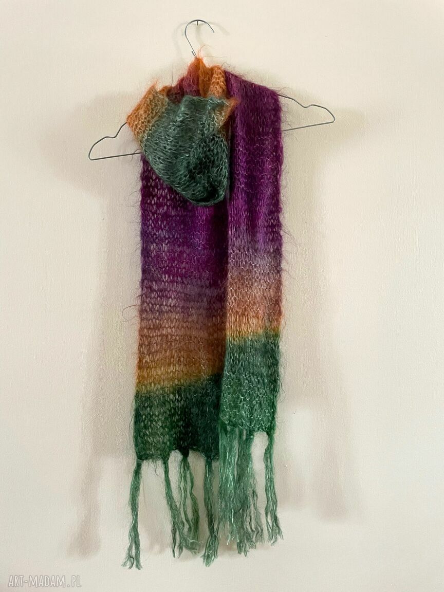 Kolorowy moherowy szalik wełniany ciepły i miękki dodatek handmade