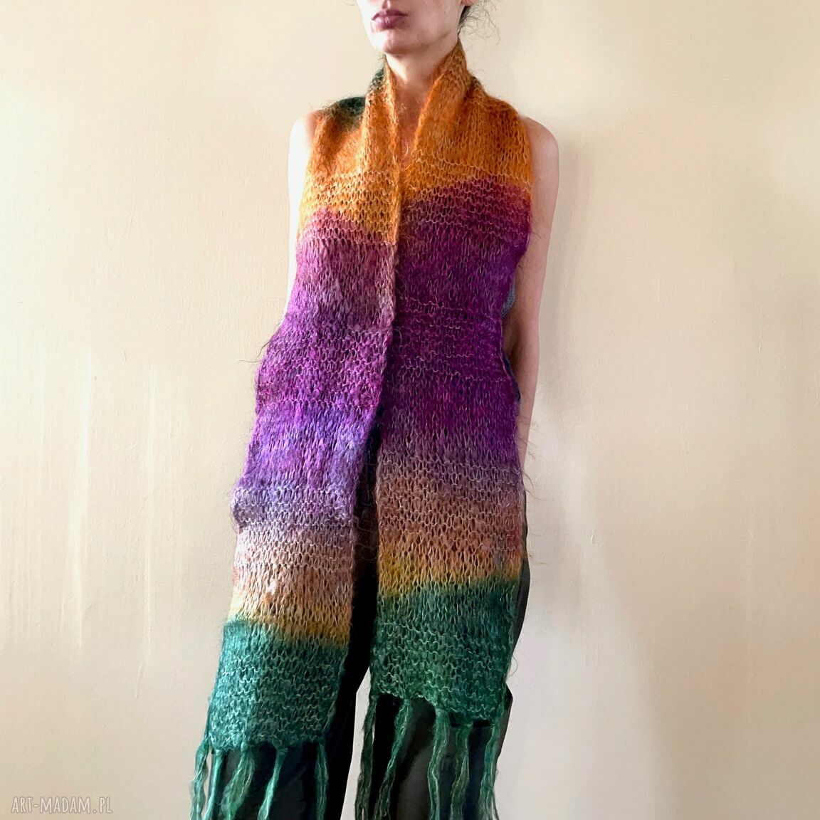Kolorowy moherowy szalik wełniany ciepły i miękki dodatek handmade