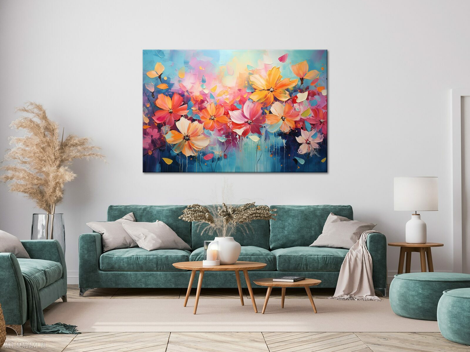 Obraz z kwiatami na płótnie 60x90 cm - łąka kwietna w nowoczesnym stylu