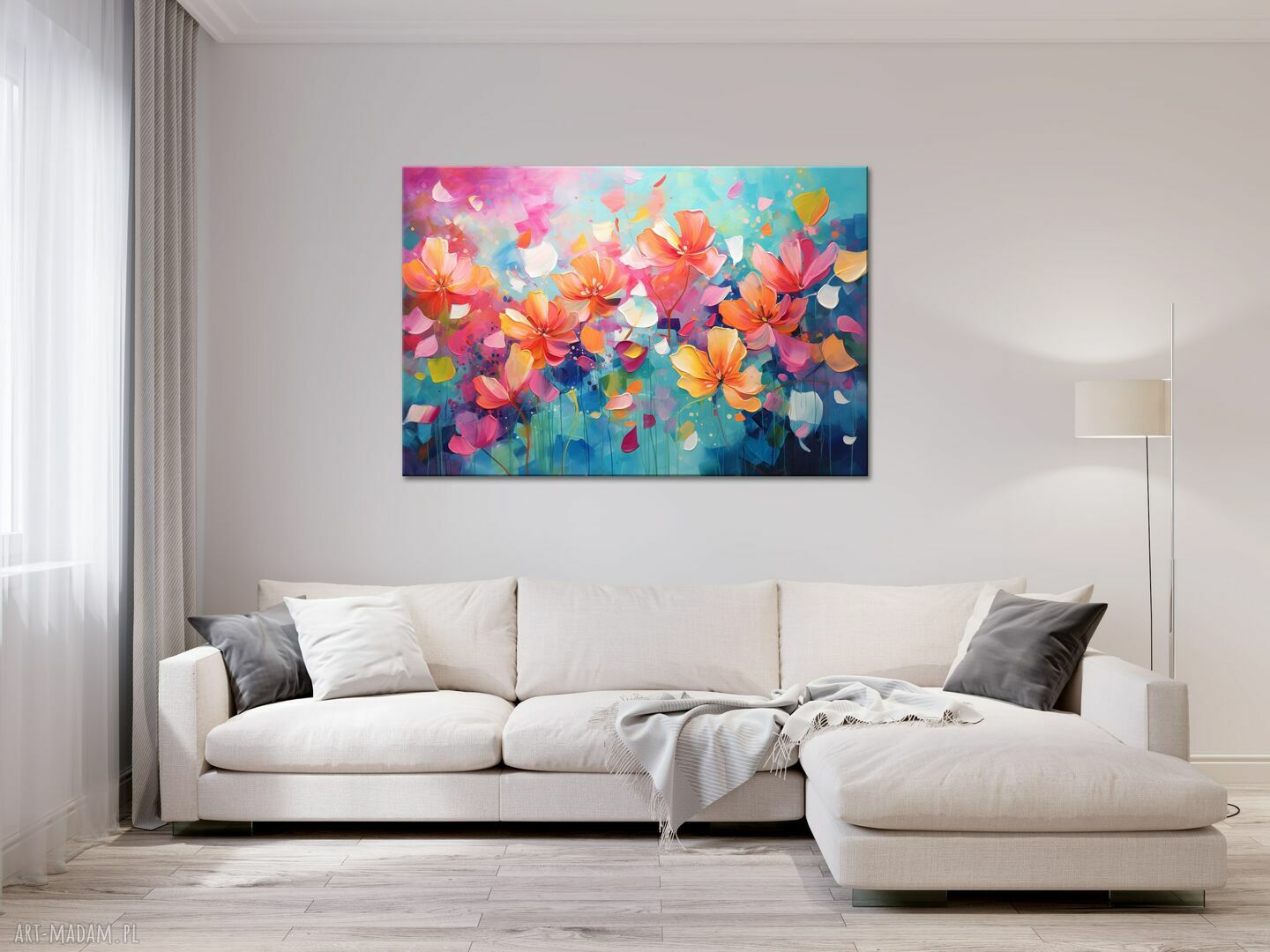 Kolorowy obraz z kwiatami - poziomy do salonu 80x120 cm na płótnie
