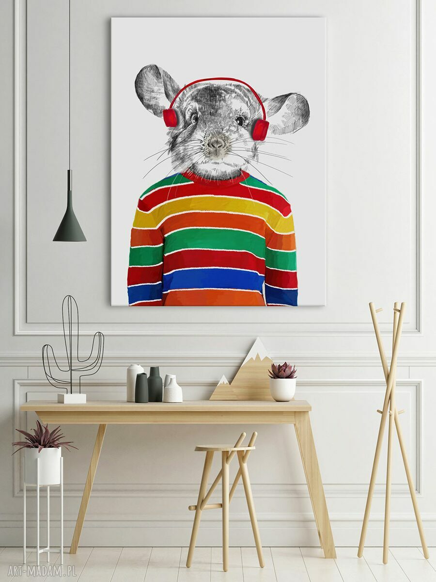 Kolorowy obraz z szynszylem do pokoju dziecięcego 60x80 cm